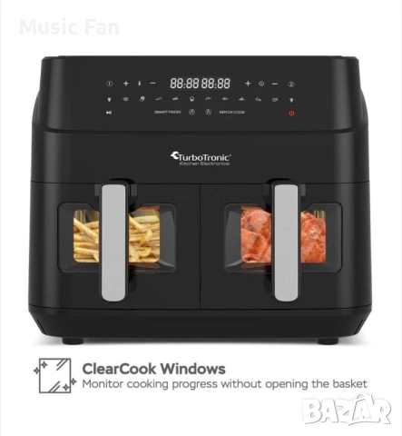 AirFryer TurboTronic AirChef Pro, TT-DAF6W, 6L, 1600W, 40–200°C, таймер до 60 мин, снимка 3 - Фритюрници - 54383812