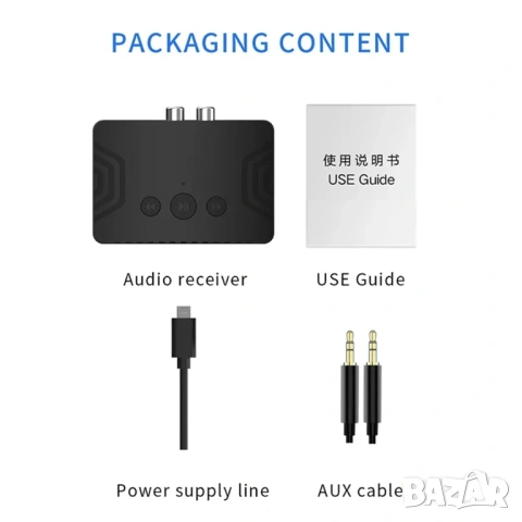 Безжичен Bluetooth 5.3 Аудио Приемник и Предавател R20 с RCA, AUX и USB порт, снимка 12 - Други - 54364670