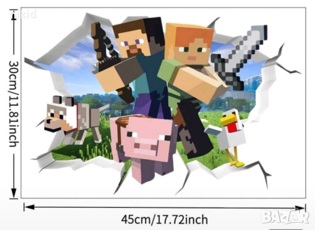 2 вида Minecraft Майнкрафт герои самозалепващ стикер лепенка за стена или гардероб, снимка 3 - Други - 54034418