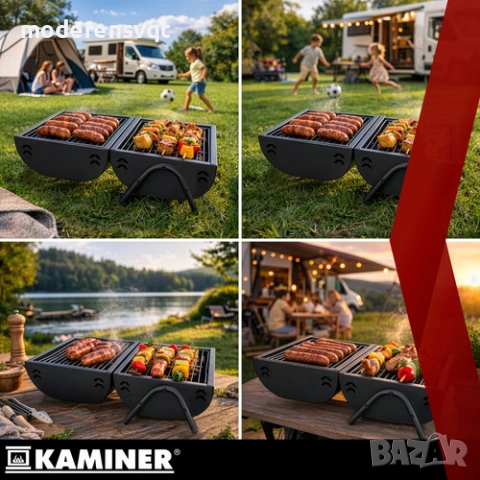 Градинска барбекю скара Kaminer с капак, термометър, 2 решетки, 2 тави, снимка 3 - Други - 54067991