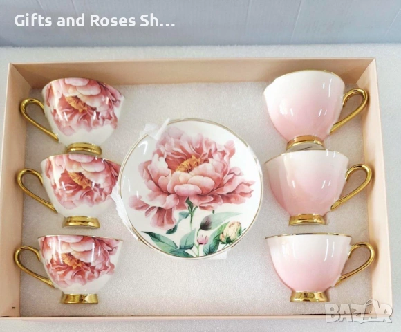 Фин и много красив порцеланов сервиз за кафе в розово