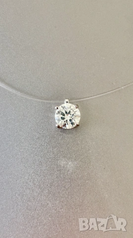 Сребърно колие "Невидима корда" с 1ct Moissanite проба 925 и GRA сертификат, снимка 4 - Колиета, медальони, синджири - 54343099