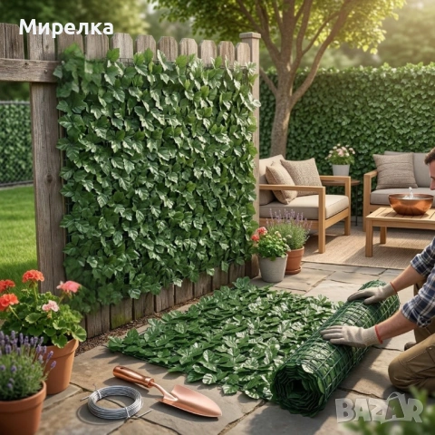 Изкуствен жив плет "Бръшлян" на ролка – Ограда за уединение и декорация, 0,5 х 5 м, снимка 4 - Огради и мрежи - 54098129