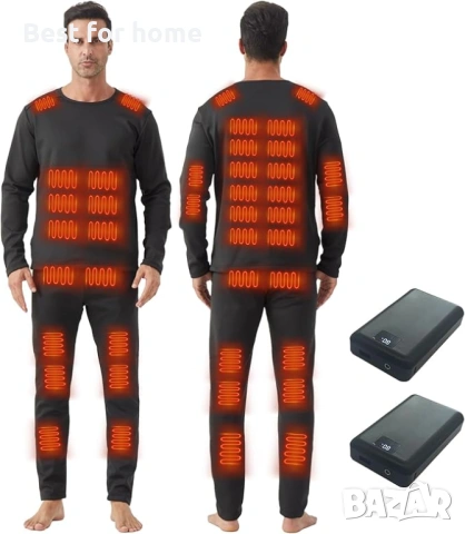 Мъжко термобельо с подгряване, зимен основен слой с 2 ​​бр. бързозареждащи се батерии Размер Л