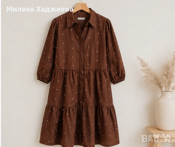 Кафява рокля на точки – размер С/М