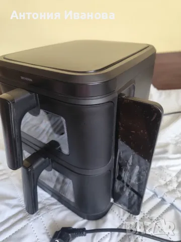 Фритюрник с горещ въздух Air Fryer Severin, Двоен, Подходящ за пържене/печене/дехидратиране, черен, снимка 3 - Фритюрници - 55604666