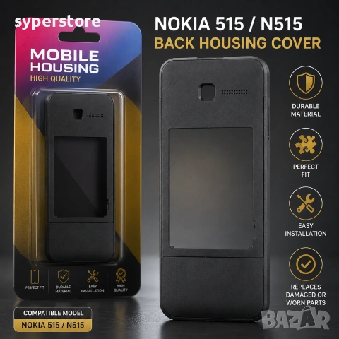 Заден капак панел за Nokia 515 N515 черен SS000573 Nokia 515, Резервен заден капак (housing), снимка 2 - Nokia - 54965638
