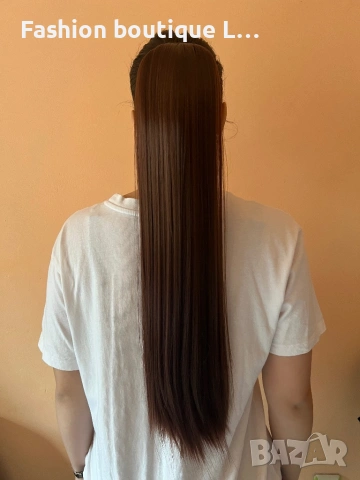 Червеникава-кестенява коса на екстеншън конска опашка 100 грама 60 сантиметра може да се къдри ❤️❤️❤