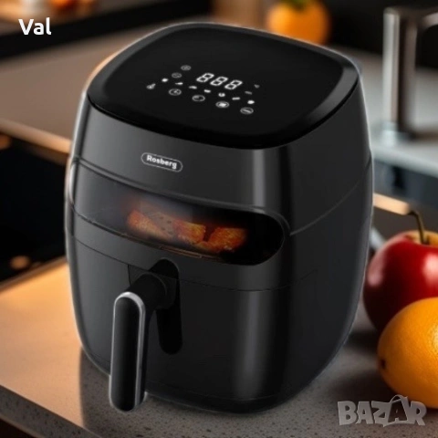 Фритюрник AirFryer , 1350W, 5.2л., LED дисплей, Горещ въздух, Таймер, до 200°C, Черен, снимка 4 - Фритюрници - 54672323