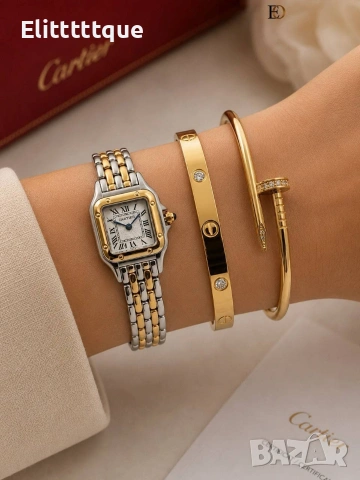 комплект часовник и гривни от висококачествена стомана cartier , снимка 8 - Гривни - 54904475
