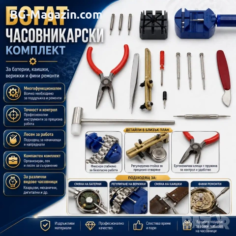 Професионален часовникарски комплект инструменти за отваряне на часовник смяна на верижки отвертки, снимка 8 - Отвертки - 50973936