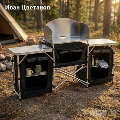 Сгъваема къмпинг кухня с 3 плота – мобилна кухня за къмпинг, пикник и каравана
