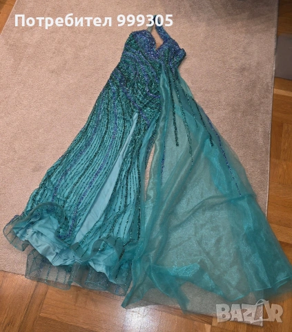 Официална дълга тюркоазена рокля – нова