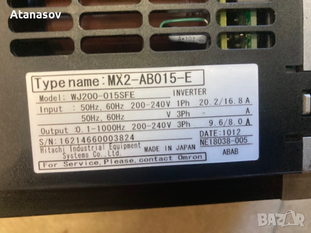 Честотен регулатор (инвертор)OMRON MX2- HITACHI 1,5КW 220V, снимка 4 - Други машини и части - 55056634