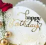 Happy birthday страничен златист акрилен топер със сърце за декорация на торта , снимка 1