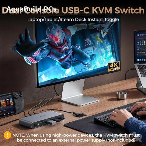 Suidek USB C KVM превключвател за 1 монитор и 2 компютъра, нов, снимка 4 - Кабели и адаптери - 55540315