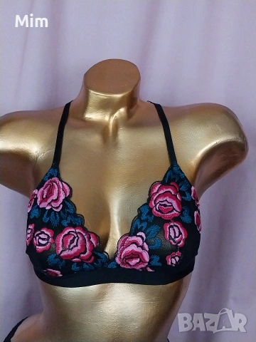 S Черен сутиен с рози и бикина , снимка 2 - Бельо - 54273871