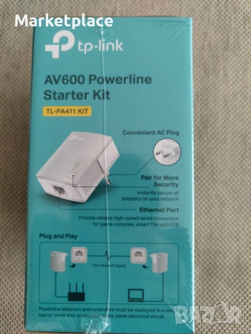 НОВ Powerline Adapter TP‑Link TL‑PA411 KIT , снимка 4 - Рутери - 53979554