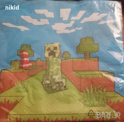 Minecraft Майнкрафт 10 бр парти салфетки рожден ден, снимка 3 - Други - 24965816