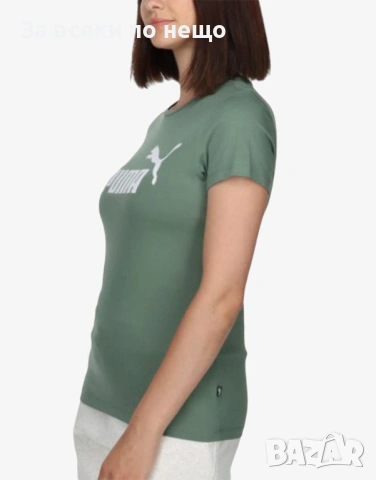 Оригинал! PUMA Essential Logo Tee Green дамска тениска с къс ръкав и лого, снимка 3 - Тениски - 54326635