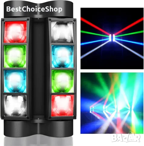 BETOPPER Сценична светлина, DJ светлина с движеща се глава за партита, 8x3W RGBW LED паяк, снимка 11 - Прожектори - 55619740