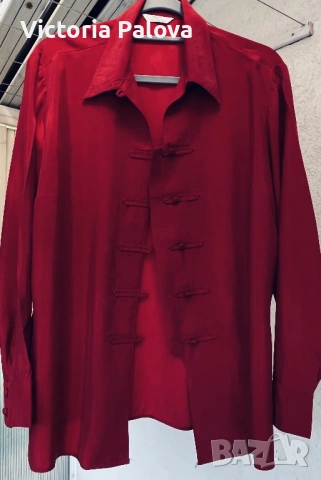 Ултра хитова риза в стил ципао St Michael (Marks & Spencer), 100% Cupro, снимка 4 - Ризи - 54561167