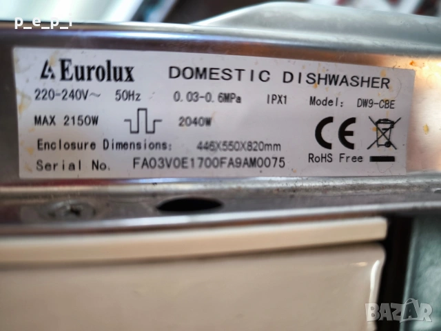 Съдомиялна за вграждане Eurolux - за части/за ремонт, снимка 4 - Съдомиялни - 55140921