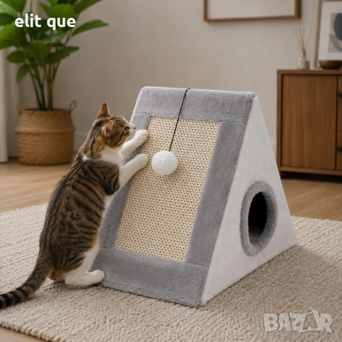 Къщичка за котки 4 в 1 - Драскалка, легло, играчка и уютно скривалище 39 x 45 x 14 cm, снимка 2 - Други стоки за дома - 55183762