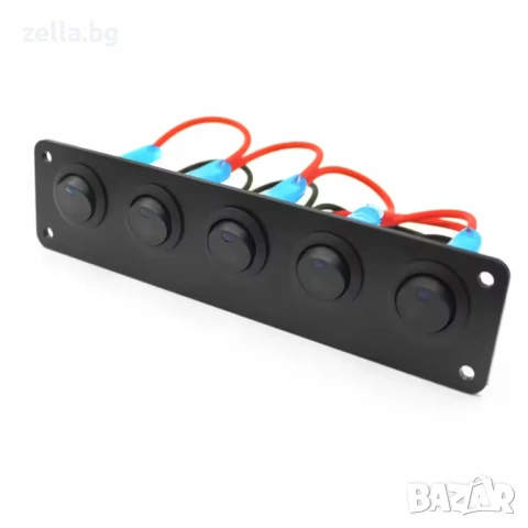 Панел с 5 ON/OFF превключвателя със синя LED светлина 12V/24V 20A – за тунинг, лодки, камиони 10306, снимка 5 - Друга електроника - 54663330