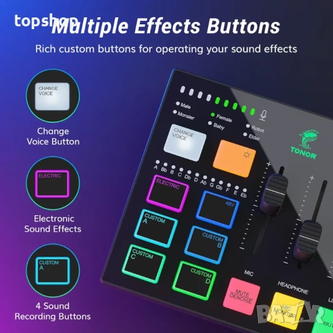 Нов Гейминг аудио интерфейс и миксер TONOR TX310 – RGB, XLR, за стрийминг , снимка 5 - Ресийвъри, усилватели, смесителни пултове - 54560274