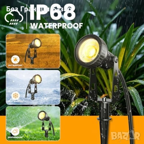 Нови лампи 6 броя LED градински спотове IP68 20 м 3200K външно осветление двор алея, снимка 2 - Лед осветление - 54470056