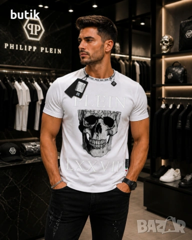 Philipp Plein бяла мъжка тениска с череп – XL, снимка 2 - Тениски - 54427420