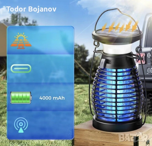 Соларна лампа против насекоми, модел BK-21, с USB кабел и четка за почистване, снимка 3 - Къмпинг осветление - 55220179