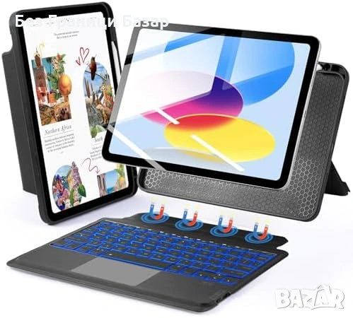 Нов Калъф с клавиатура за iPad 10th Gen A16 2025, тъчпад, RGB, UK layout Кейс таблет Айпад