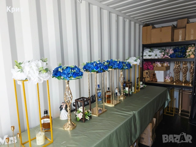 Златна стойка за сватба стенд за цветя, снимка 11 - Вази - 54734517