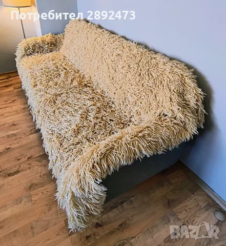 Естествен вълнен китеник / губер (140x240 см) – ръчна изработка, кремав цвят, снимка 7 - Покривки за легло - 55421279