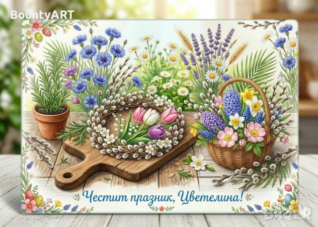 Персонализирана стъклена дъска Подарък за Цветница, Великден, Рожден ден, Имен ден