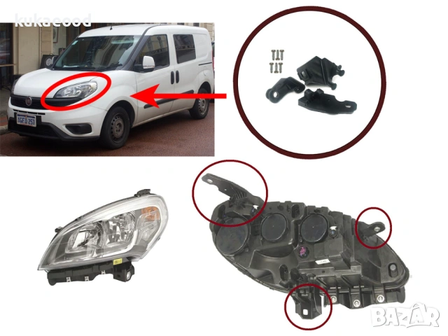 Комплект щипки за захващане на фар Fiat Doblo MK2 Facelift, снимка 2 - Части - 54191000