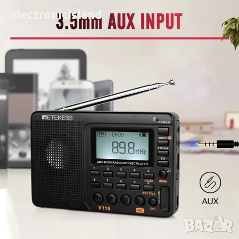 Портативно радио Retekess V115 AM/FM транзистор, MP3 и TF карта, снимка 12 - Радиокасетофони, транзистори - 54555548