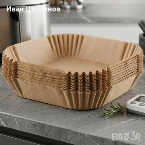 Незалепващи хартиени подложки за Air Fryer 20 x 20 x 4.5 cm – 100 бр. - топлоустойчиви до 240°C