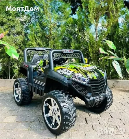 Детско електрическо бъги 4×4 с дистанционно, LED, USB и MP3 – 4 мотора, зелено, снимка 4 - Коли, камиони, мотори, писти - 55530596