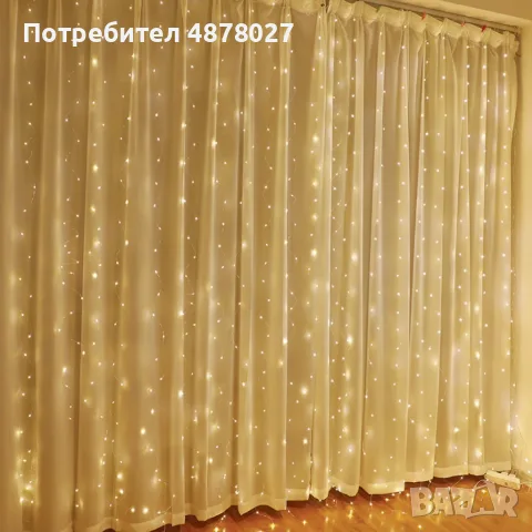 Коледни лампички с 300Led лампи 3 метра на 3 метра ,коледна завеса с дистанционно. С кукички за зака, снимка 5 - Декорация за дома - 55364119