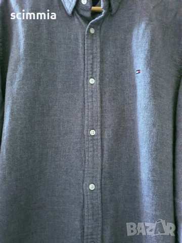 Tommy Hilfiger риза XL Regular Fit 100% памук сива, плътна материя, снимка 3 - Ризи - 54682734