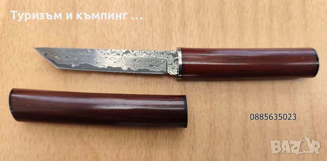 Малък нож с фиксирано острие от дамаска стомана, снимка 5 - Ножове - 54654545