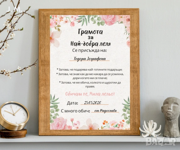 Уникален персонализиран подарък с име и дата– постер + рамка, готов за подаряване.