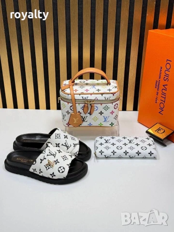 Louis Vuitton Нов Стилен Дамски Комплект Чехли Чанта Различни Модели Луи Витон 