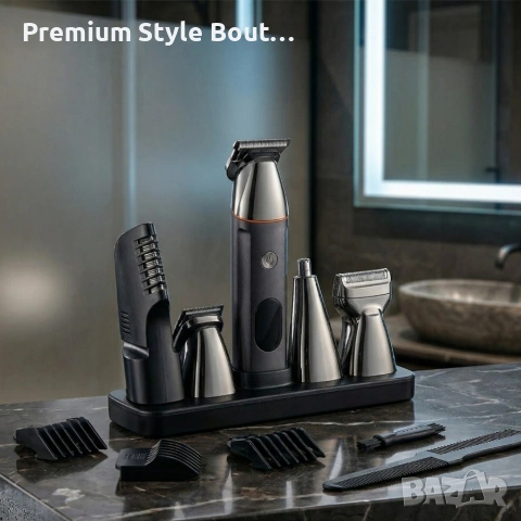 Професионален комплект за подстригване 5 в 1 – машинка, тример, бръсначка и приставки за лице и тяло