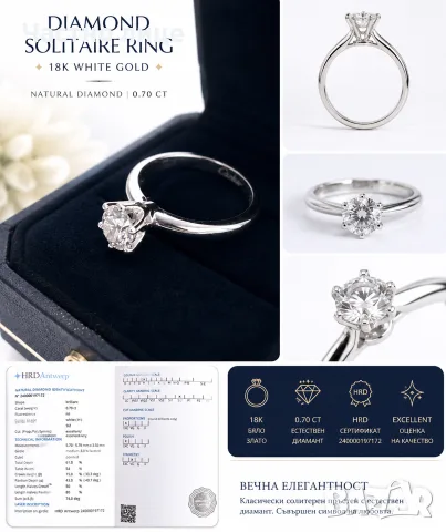 Инвесционен диамант -Gold 18 k, снимка 17 - Пръстени - 55396821