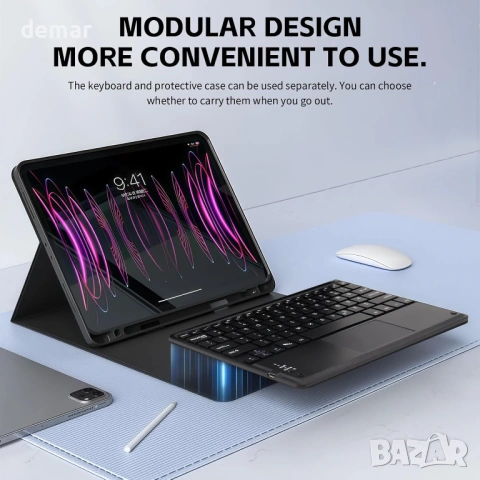 Калъф за iPad 10-то поколение с клавиатура, подвижен Multi-Touch тракпад, черен, снимка 2 - Таблети - 54227280