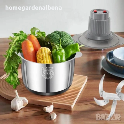 Мощен Електрически Чопър 3L | 800W | Неръждаема Стомана, снимка 7 - Чопъри и пасатори - 54209301